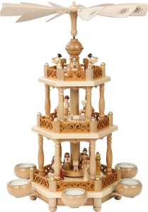Pyramide 2-stöckig Christi Geburt natur für Teelichter